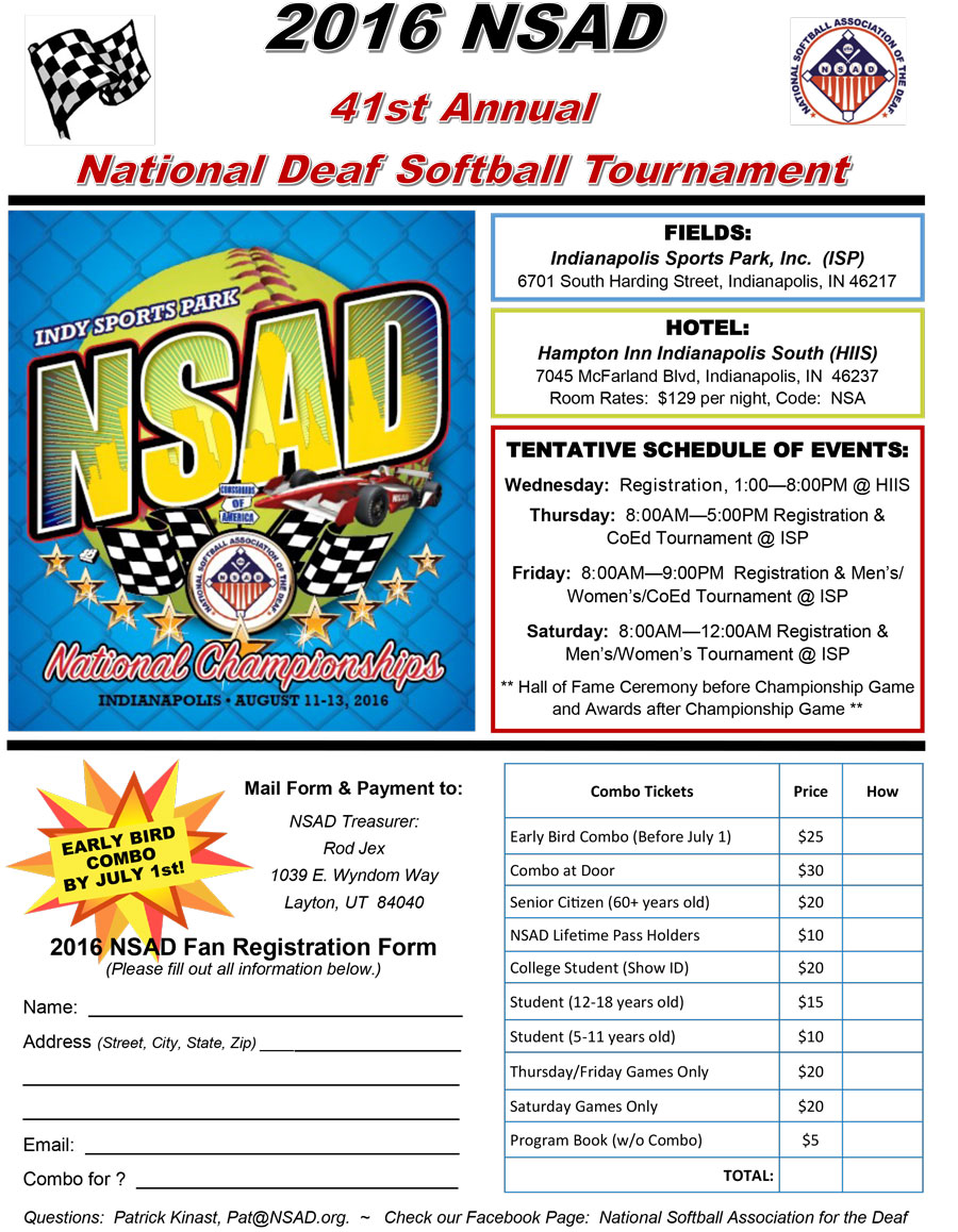 2016 NSAD Tournament Flyer National Softball Association of the Deaf